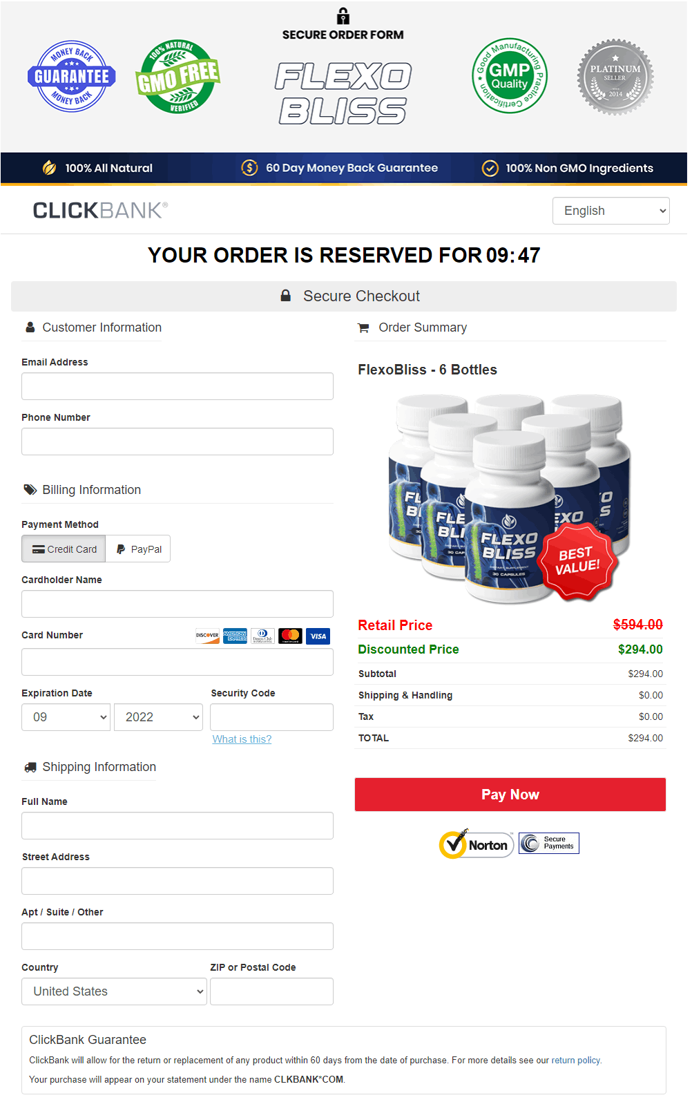 FlexoBliss order page